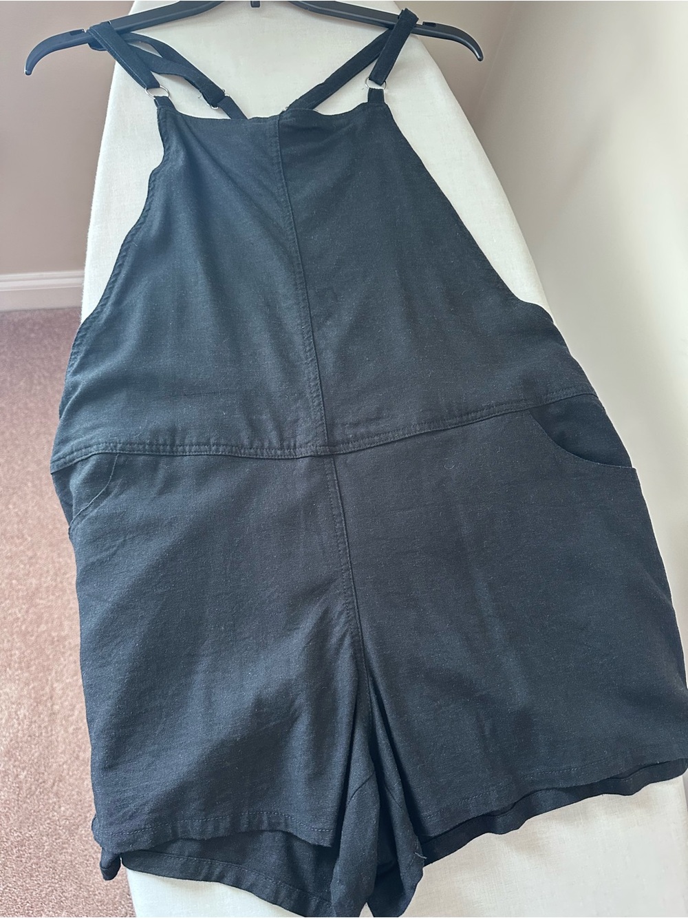 torrid Black Overall-Style Short Romper with Tie Straps